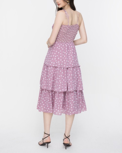 SIXDO Polka Dot Spaghetti Strap Maxi Chiffon Dress